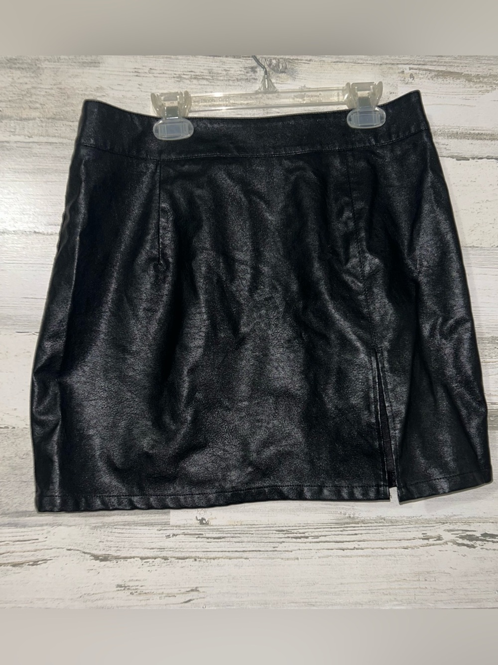 LIONESS faux leather black mini skirt with side slit